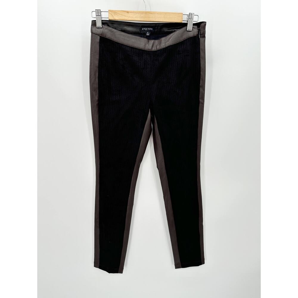 Etcetera Pants Women 0 Black‎ Faux Leather Moto Panel Mixed Media Leggings